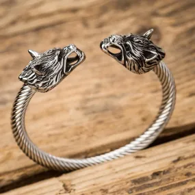 Stainless Steel Large Wolf Head Torc Bracelet