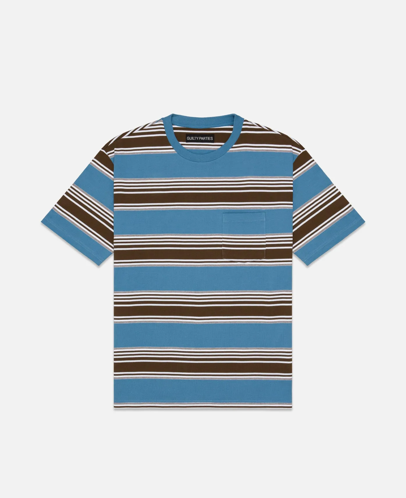 Striped Crew Neck T-Shirt (Type-3) (Blue)