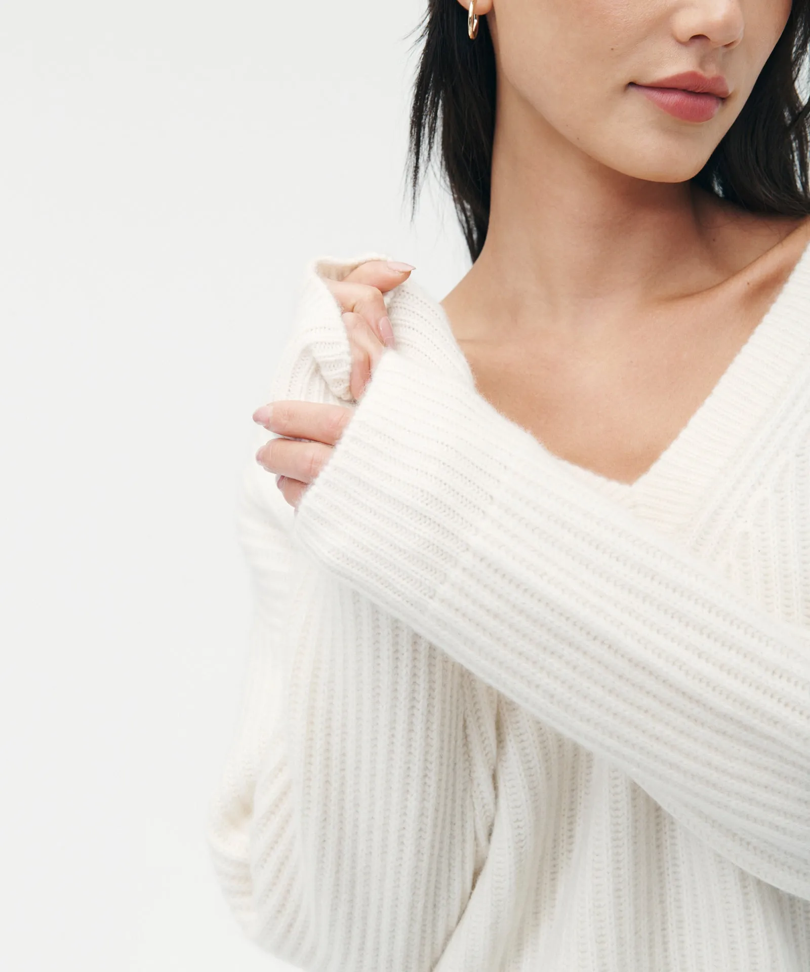 Super Luxe Cashmere Fisherman V-Neck Sweater