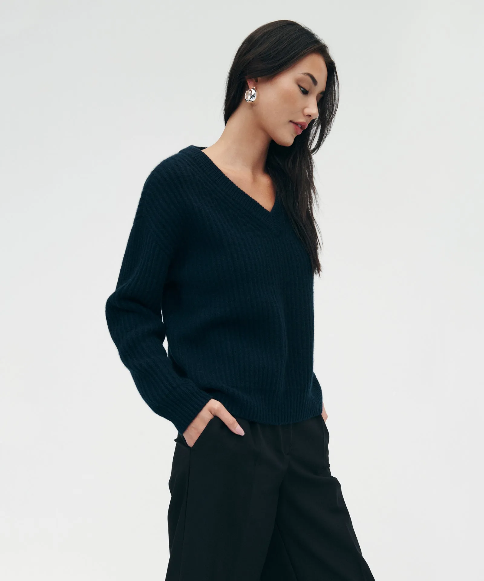 Super Luxe Cashmere Fisherman V-Neck Sweater