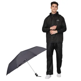 THE CLOWNFISH Combo Of Rain Coat for Men Waterproof Polyester (Black 3XL) Umbrella Savior Series 3 Fold Waterproof Polyester (Black)