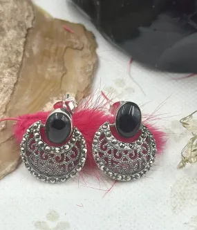 The Silver Marcasite Earrings (Black)