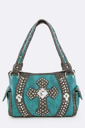 Turquoise Cross Western Embroidered Handbag-M H W ACCESSORIES