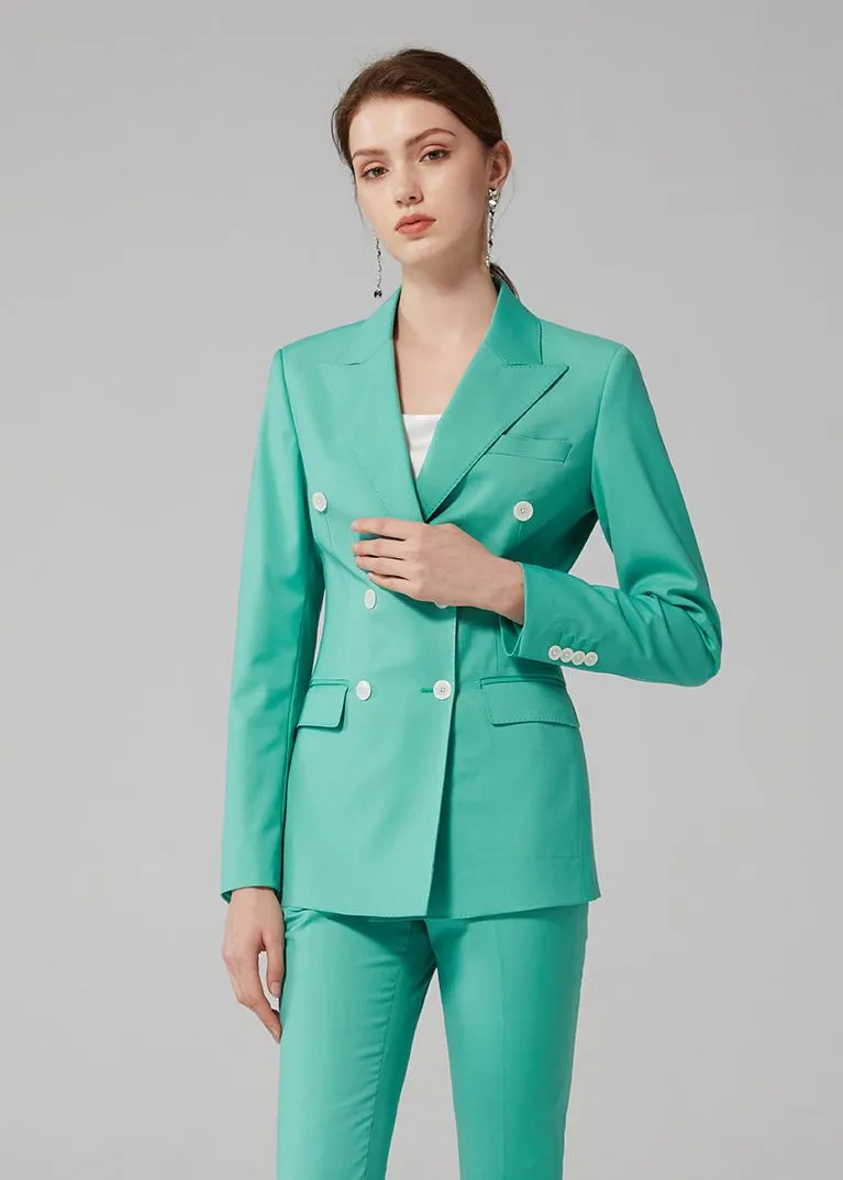 Turquoise Double Breasted Blazer & Slim Cropped Leg Pants Set