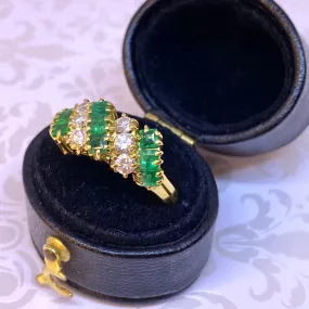 Vintage 18K Yellow Gold Emerald & Diamond Ring