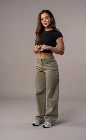 Womens Pastel Baggy Fitjeans - Khaki