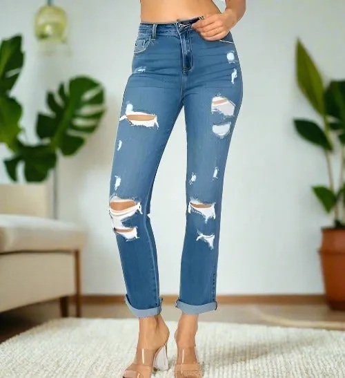 Womens Ripped Boyfriend Jeans, Distressed Jeans, Plus Sizes 1xl/2xl/3xl, Light Wash