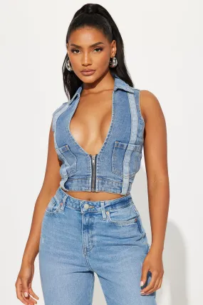 Working Late Denim Vest Top - Light Wash